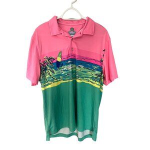 Chubbies Mens Hawaiian Surf Shirt Pink Green Short Sleeve Sz M